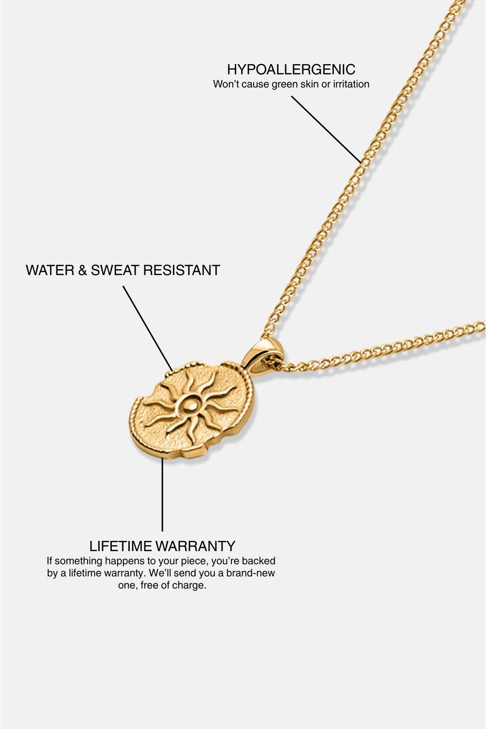 EXCITÀRE Eclipse Necklace in gold, angled side view showcasing chain design
