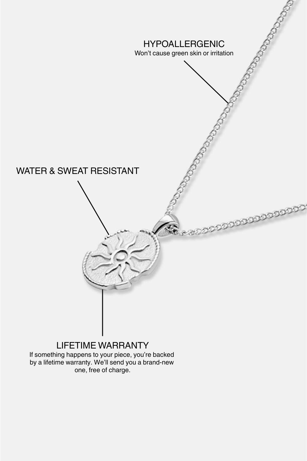 EXCITÀRE Eclipse Necklace in silver, angled side view showcasing chain design