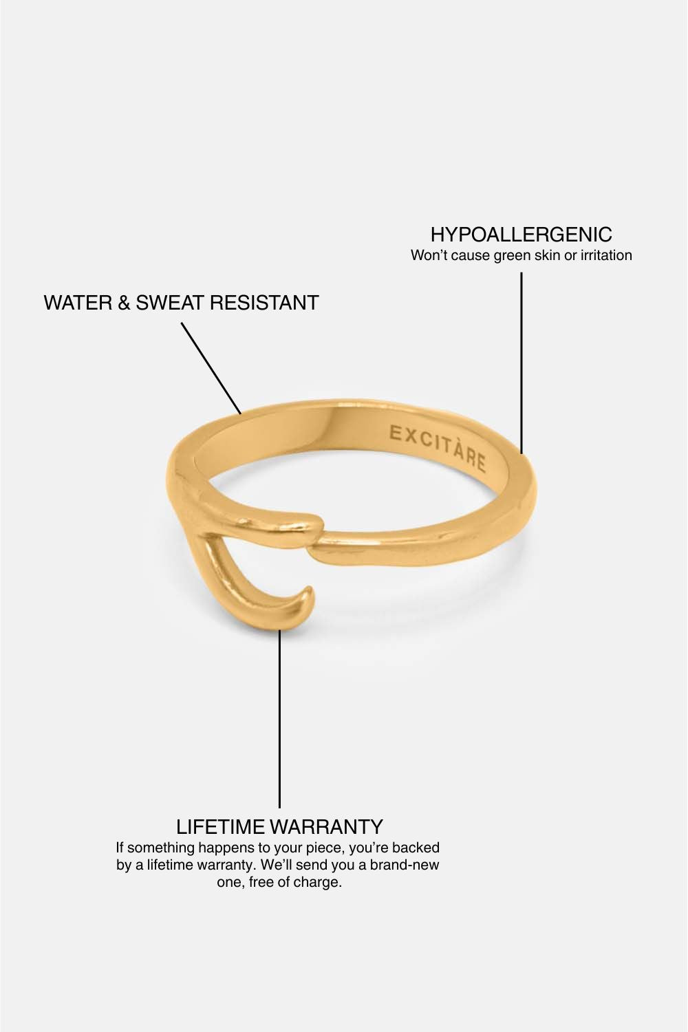 EXCITÀRE Ellis Ring in gold, side view highlighting band design
