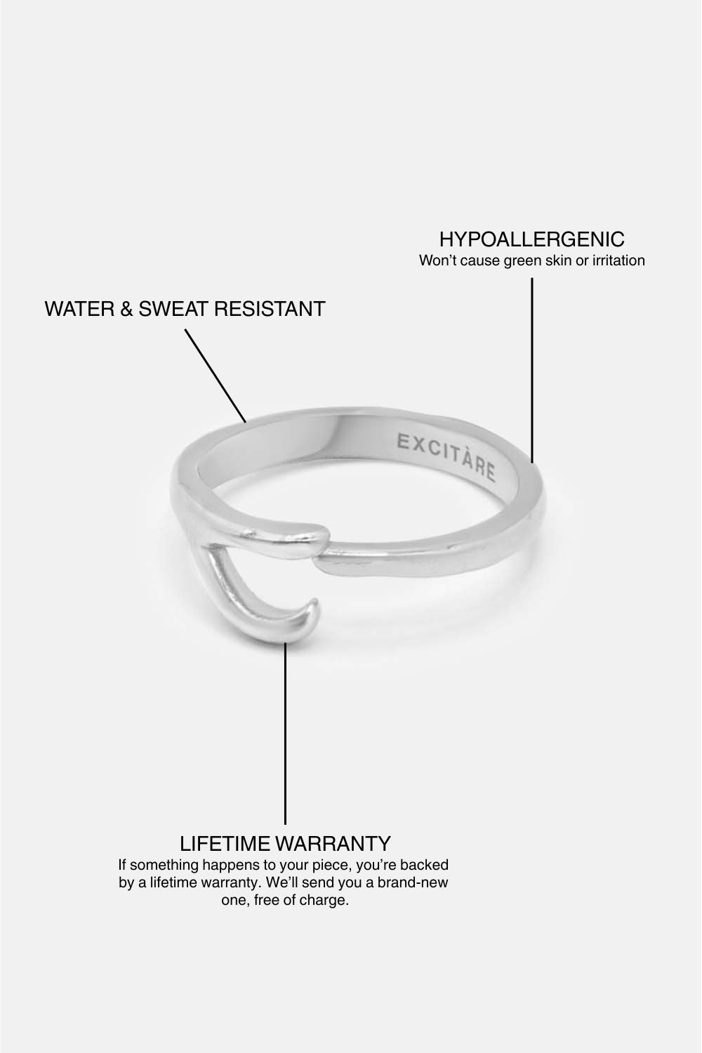 EXCITÀRE Ellis Ring in silver, side view highlighting band design