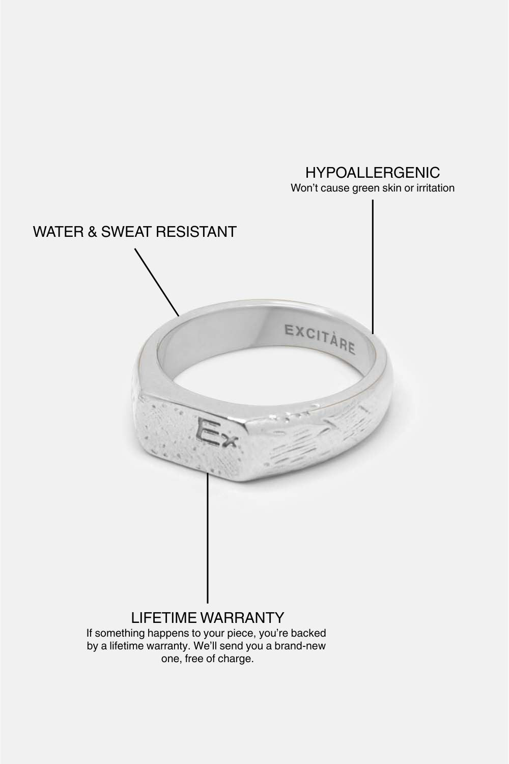 EXCITÀRE Excitàre Ring in silver, side view highlighting band design