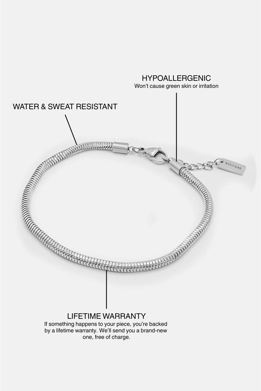 EXCITÀRE Figaro Bracelet in silver, side view highlighting chain design