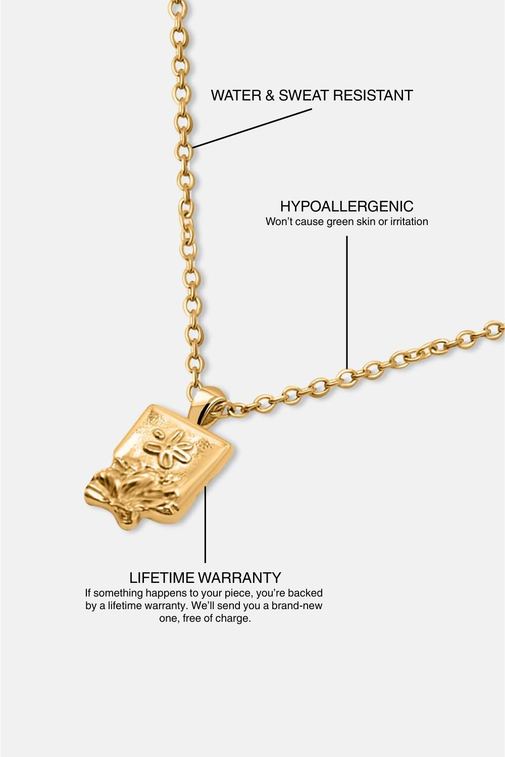 EXCITÀRE Flower Necklace in gold, angled side view showcasing chain design
