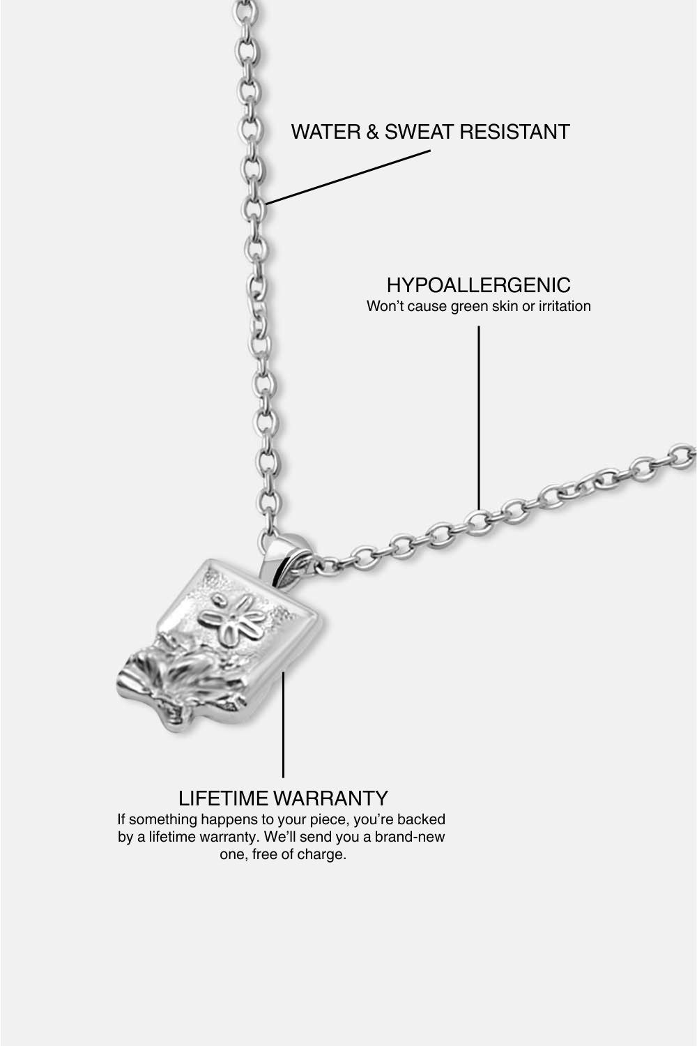 EXCITÀRE Flower Necklace in silver, angled side view showcasing chain design