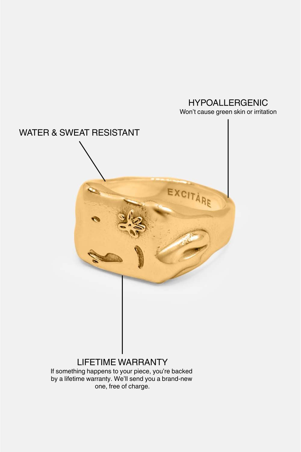EXCITÀRE Flower Ring in gold, side view highlighting band design