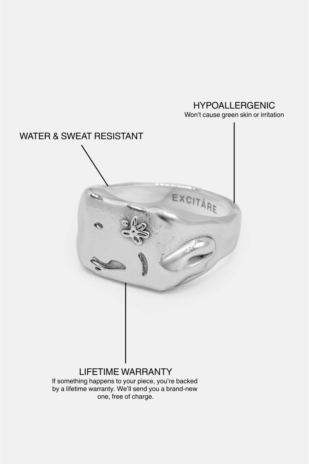 EXCITÀRE Flower Ring in silver, side view highlighting band design