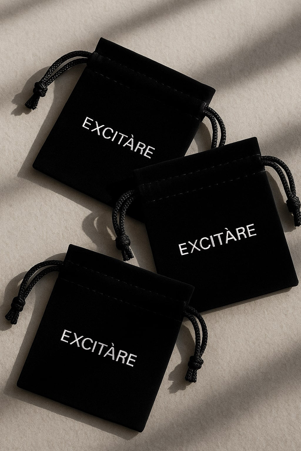 EXCITÀRE velvet jewelry pouches with shadow effect, used to store jewelry