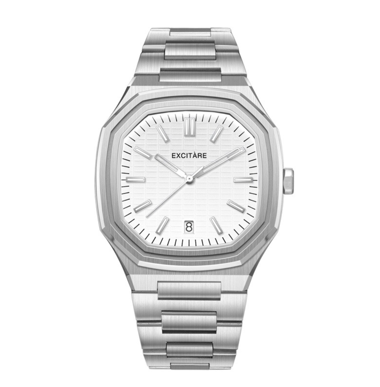 EXCITÀRE Lumen White Watch in stainless steel, front view product photo